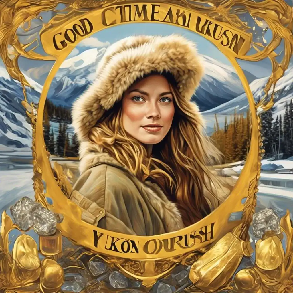 Ανδρός σε winter jacket και fur hat με φόντο παγωμένα βουνά και λίμνη, μέσα σε χρυσοσκέπαστο περιβάλλον με νομίσματα και διαμάντια.